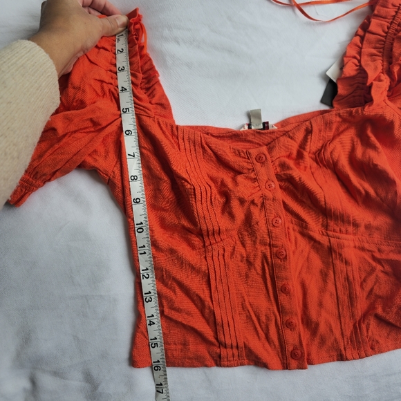 Guess Button Down Orange Puff Sleeve Sweetheart Ruffle Top New Never Wor… - Picture 7 of 9